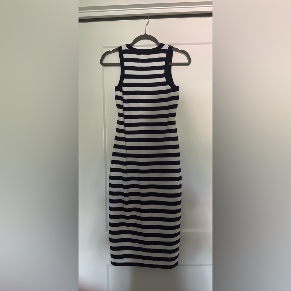 Michael Kors Black and White Striped Midi Dress